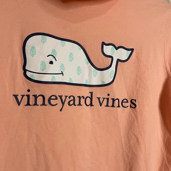 Vineyard Vines Whale Fill Pink Long Sleeve Hoodie Pocket Tee - Picture 3 of 5
